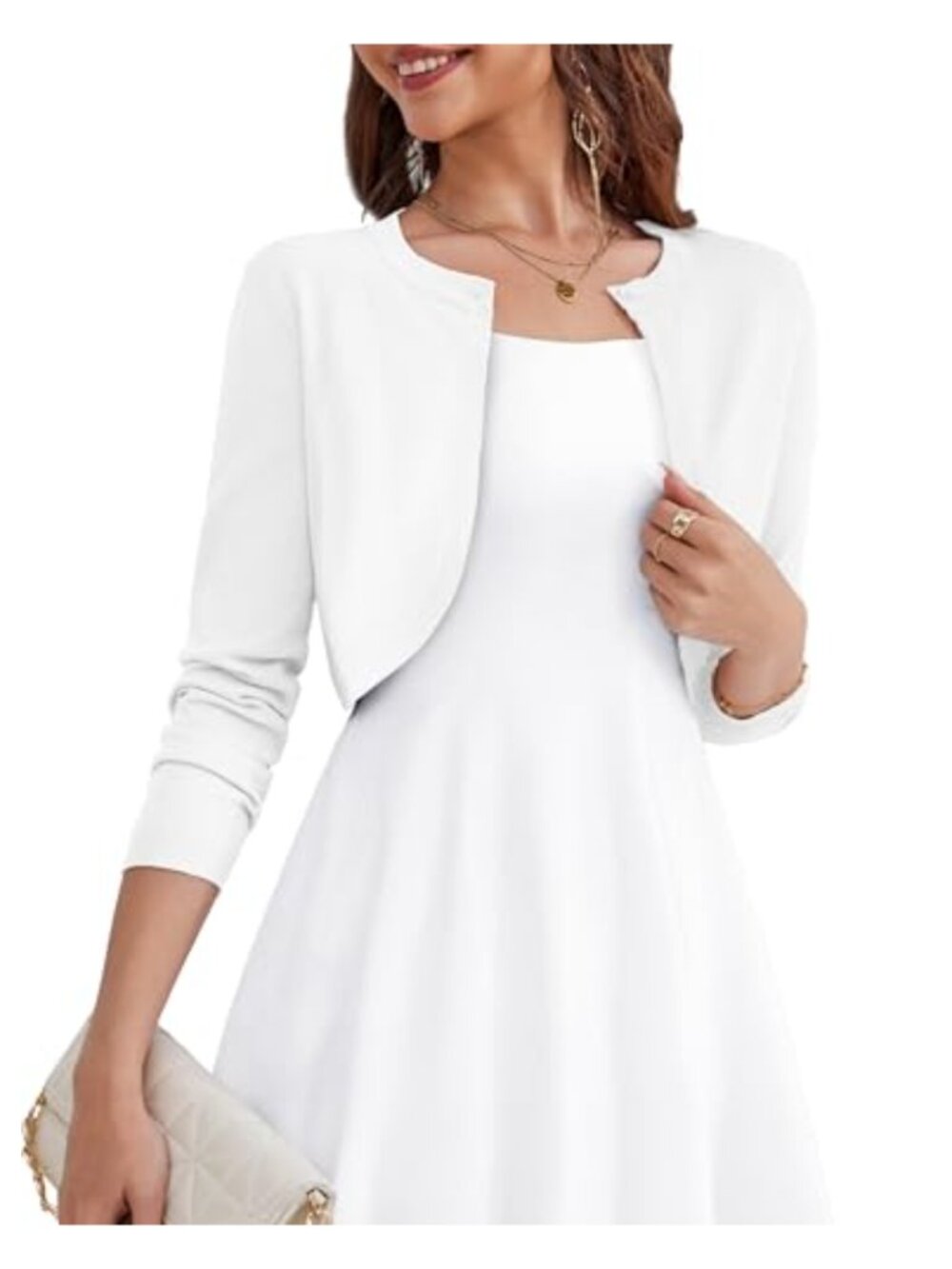 Women's Cropped Open Front Cardigan Bolero Shrug Long Sleeve Lightweight Knit